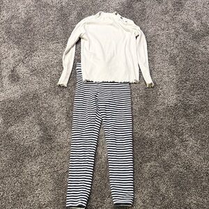 Crewcuts Cream Long Sleeve Top with Navy & White Striped Leggings